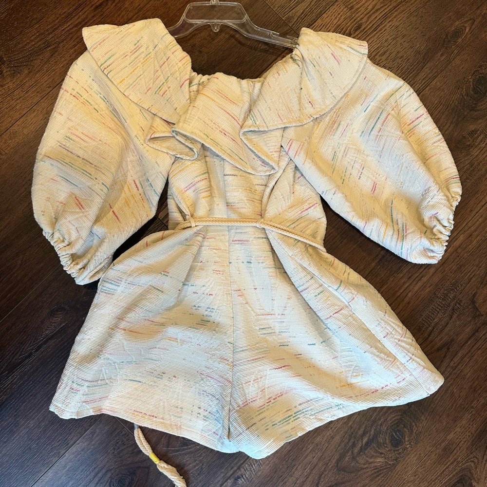 Cream Ruffled Off-Shoulder romper worn once - Picture 3 of 6